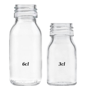 3 and 6 cl Sample bottle in clear glass without lid