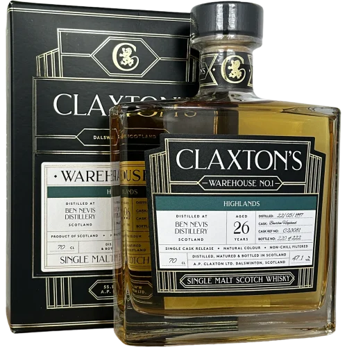 Ben Nevis 26Y (Bourbon Hogshead) 47.1% Claxton's WH No 1 Bottle and box - Fadandel.dk
