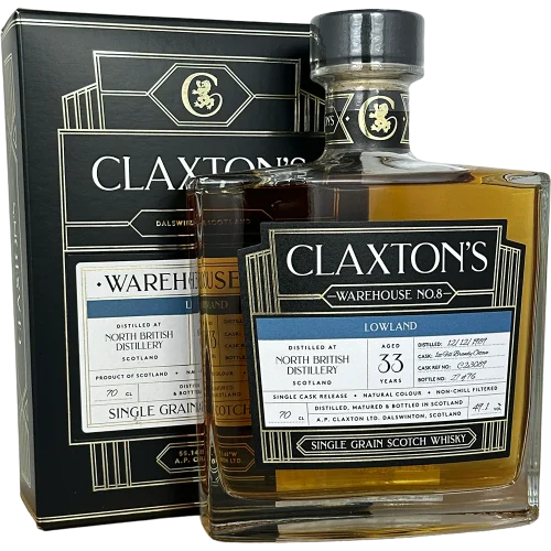North British 33Y (First Fill Brandy Octave) 49.1% Claxton's WH No 8 bottle and box - Fadandel.dk